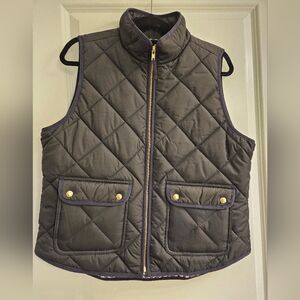 J Crew Black Quilted Vest, Size Large
